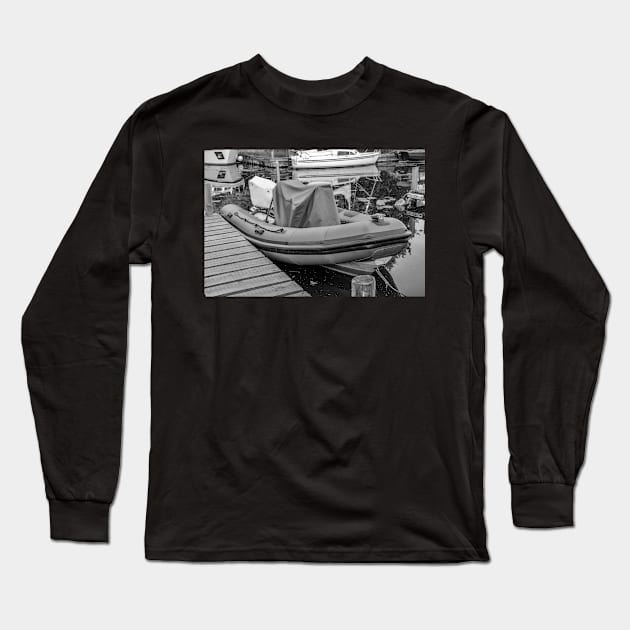 Inflatable boat moored on the River Ant, Norfolk Long Sleeve T-Shirt by yackers1